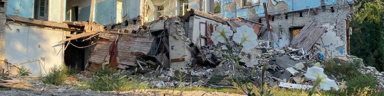 Verwoeste gebouwen in Oekraïne